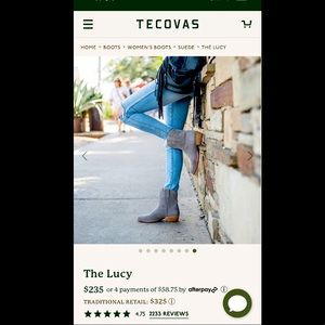 The Lucy boot by Tecovas. Grey water resistant suede. Brand new, never been worn